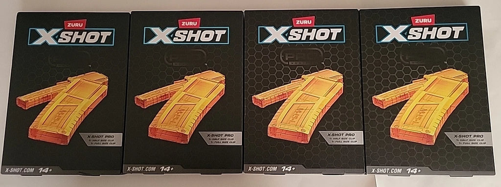 Zuru X-Shot Pro Series Twin Clip Pack Half & Full Size Magazines Orange 4 Pack