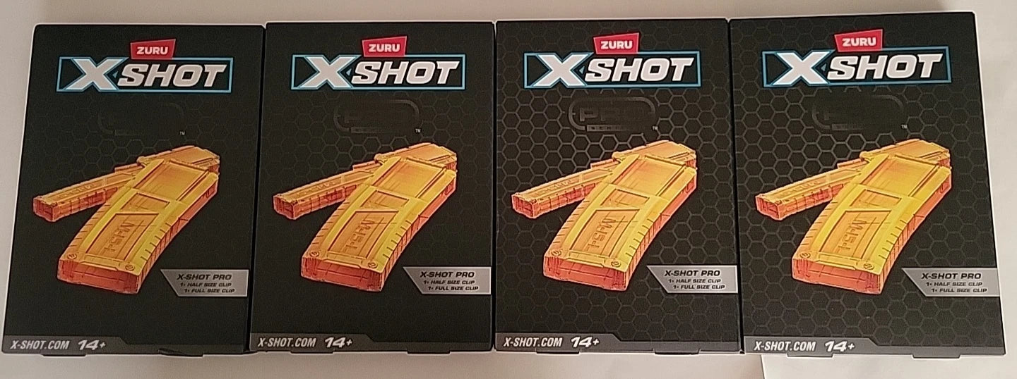 Zuru X-Shot Pro Series Twin Clip Pack Half & Full Size Magazines Orange 4 Pack